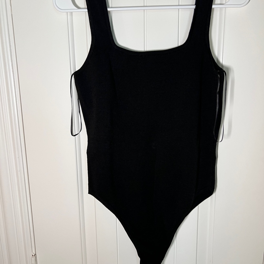 Zara Black Bodysuit One Piece with Square Neckline